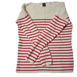 GAP Off-the-Shoulder Cream and Red Striped Sweater